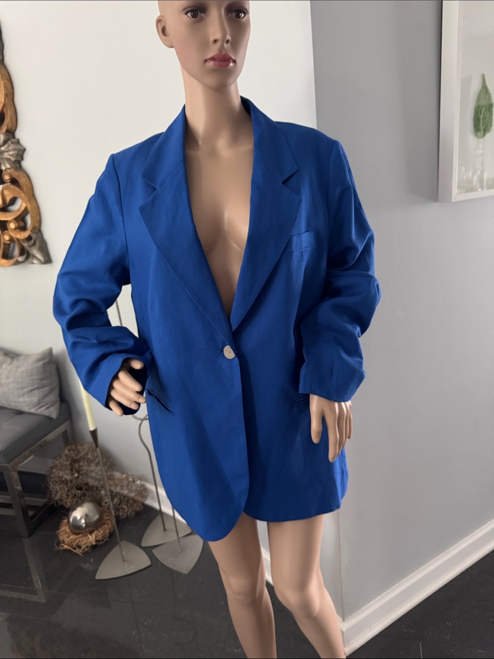 Blue Single-Button Linen Blazer